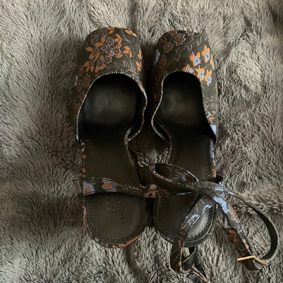 Black with Blue and Bronze Floral ASOS Strappy Heels - Picture 2 of 2